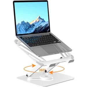 suptek Laptop Stand for Desk, Adjustable Computer Notebook Stand with 360° Rotating Base, Ergonomic Laptop Riser for Collaborative Work, Foldable & Portable Laptop Stand, fits for 11-17" Laptops, White