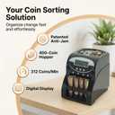 Coin Counter Sorter Wrapper Machine: High-Speed 312 Coins/Min Large Hopper 400 Coins - Easy Use with Digital Value Display - Automatic Stop Coin Jams for Banks Retail and Cash Handling