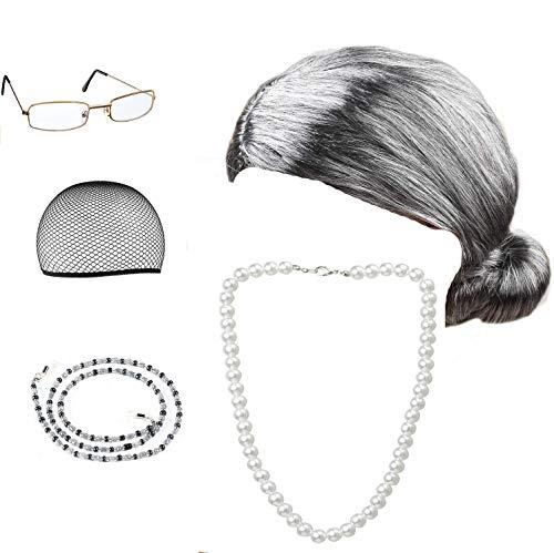 Beelittle Old Lady Costume Cosplay Grandma Granny Wig Great for Halloween Christmas Mrs. Claus