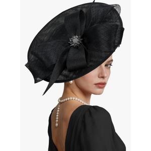 Kgromfy Women's Wide Brim Fascinator Hat Tea Party Headband Large Vintage Church Hat Lady Headwear for Derby Wedding Cocktail