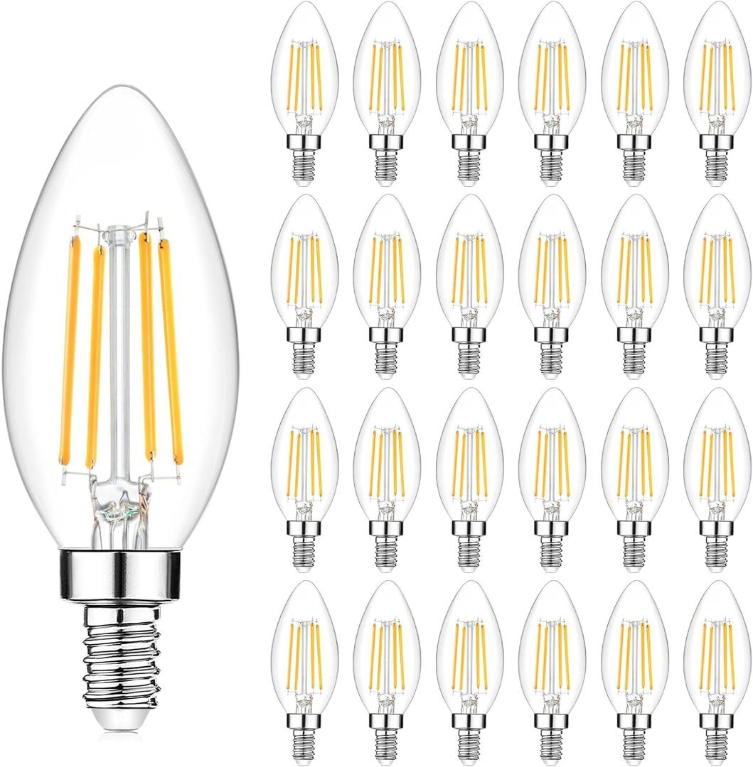 24-Pack Dimmable E12 LED Candelabra Bulbs 40Watt Equivalent, 2700K Warm White, 450Lumens, 4W B11 Vintage Chandelier Light Bulbs, LED Filament Clear Glass Candle Lamp for Ceiling Fan Home Decor