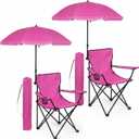 2 Pack Beach Umbrella Chairs Folding Camping Portable Beach Chairs with Canopy Shade Adults with Cup Holder Carrying Bag for Camping Hiking Travel Picnic Outdoor Events(Rose Red)