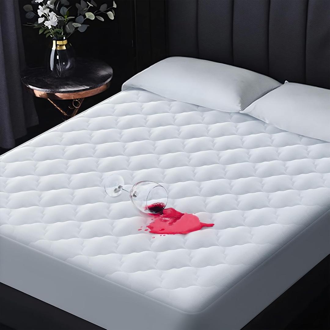 100% Waterproof King Mattress Protector, 2X Thicker & 3D Quilted Non-Slip Mattress Cover for Bed, Breathable Soft Absorbent Noiseless Mattress Pad Cover Vinyl-Free, Deep Pocket Fit up to 21”