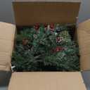 Outdoor Christmas Tree Frosted Urn Filler 2 Set, Pre-lit Artificial Xmas Tree with Cones & Red Berries, Small Christmas Tree with 70 Warm Lights