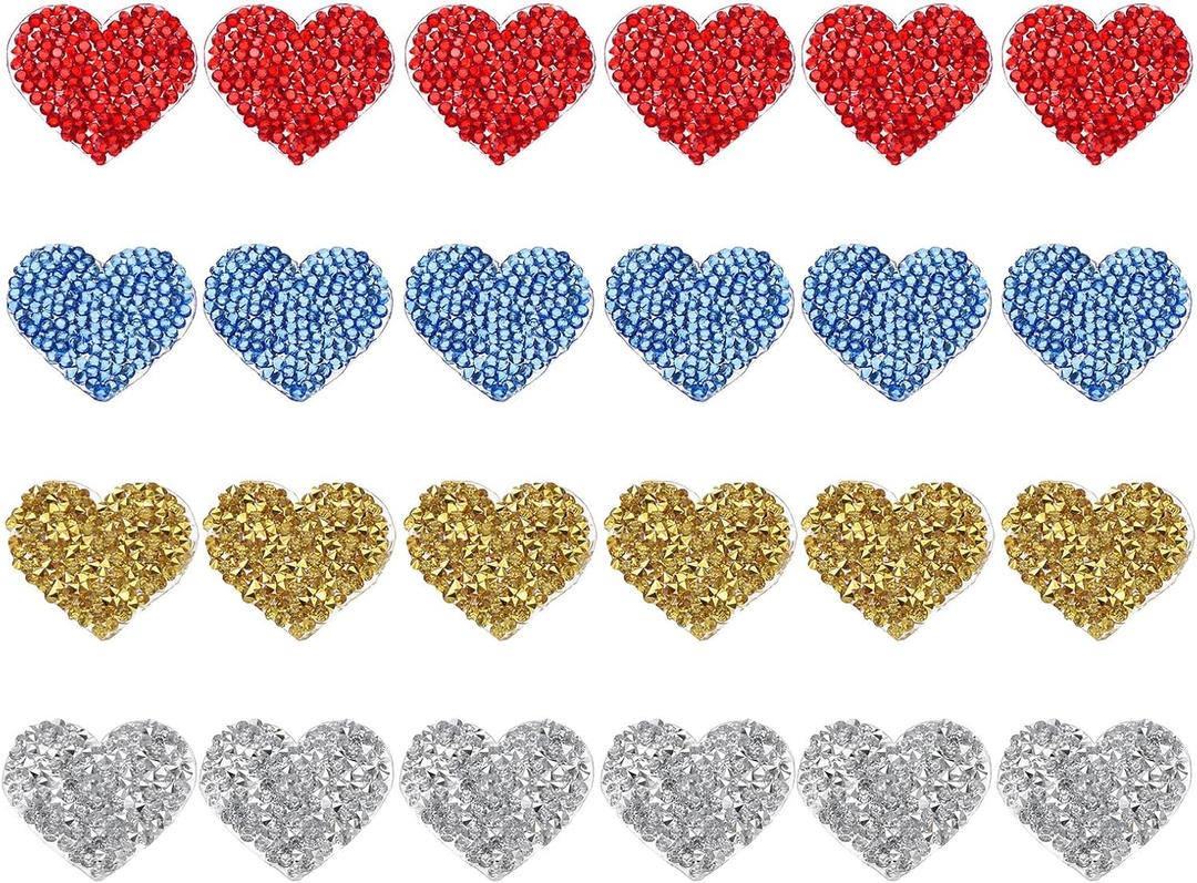 PATIKIL 1.4 Inch Heart Rhinestone Patches, 24 Pcs Heart Shape Iron on Applique Patches Rhinestone Applique Glitter Crystal Patches Sewing for Shoes Clothes Pants Bags, 4 Colors