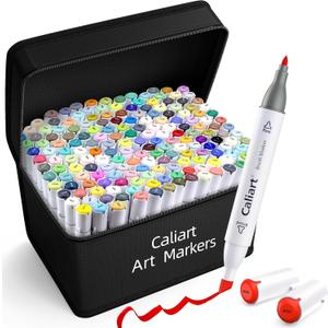 Caliart Alcohol Based Markers, 180 Colors Art Marker Set Fine & Chisel Dual Tip, Permanent Colored Pens for Adults Coloring Book Artists Illustration Sketch Lettering Drawing Cards Planner