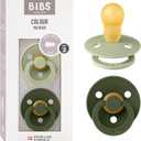 Bibs Pacifiers Color Collection, Set of 2 BPA-Free Latex Pacifiers Made in Europe, Round Nipple Baby Pacifier. (18+ Month (Pack of 2), Sage / Hunter Green)