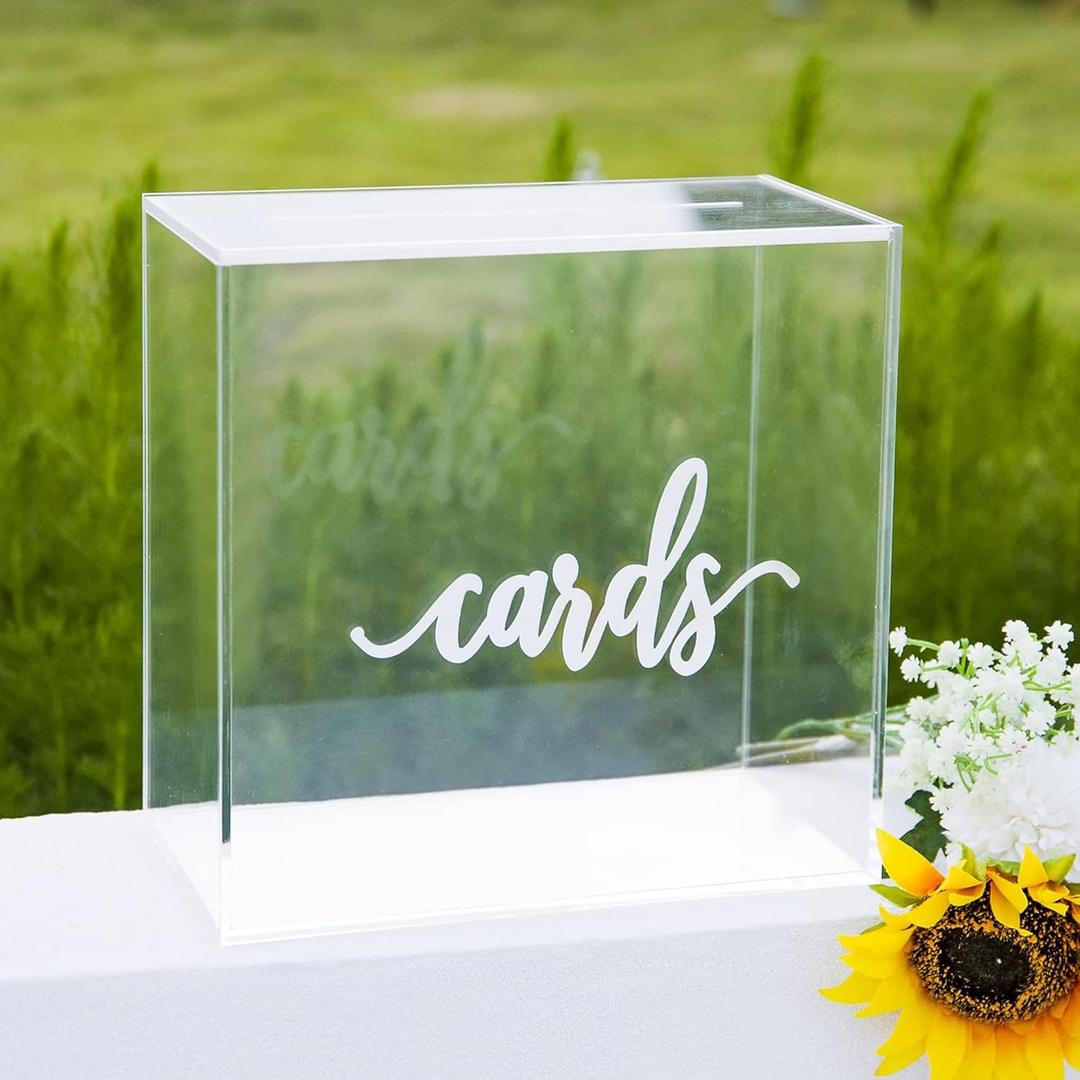 10 Acrylic Card Box - Wedding Card Box for Reception, Birthday, Party, Money Box, Wishing Well, Graduation Party, Elegant Large Clear Card Box-ACB001
