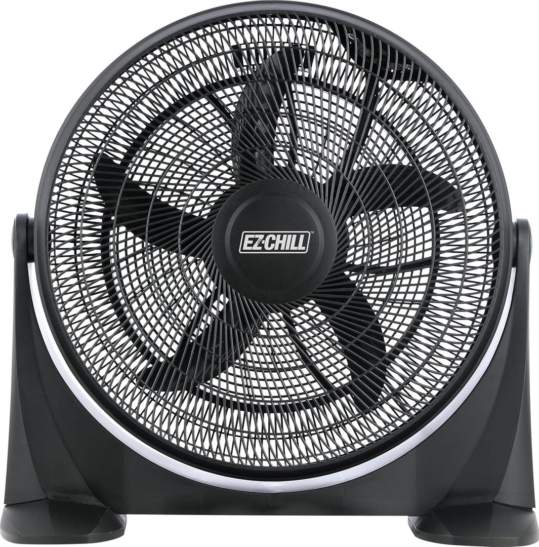 EZ-CHILL 20" High Velocity Floor Fan with 180 Degree Adjustable Tilt, 3 Speed, Ideal for Home, Bedroom, & Office, 01302