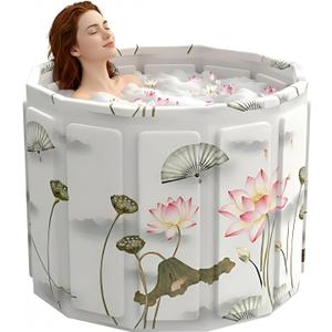 Portable Bathtub for Adult, Foldable Soaking Bathtub for Hot SPA&Ice Bath, Foldable Small Bathtub collapsible bathtub for Bathing, 6-layer Insulated portable tub,Space-Saving (Lotus, 25.9X31.5 IN)