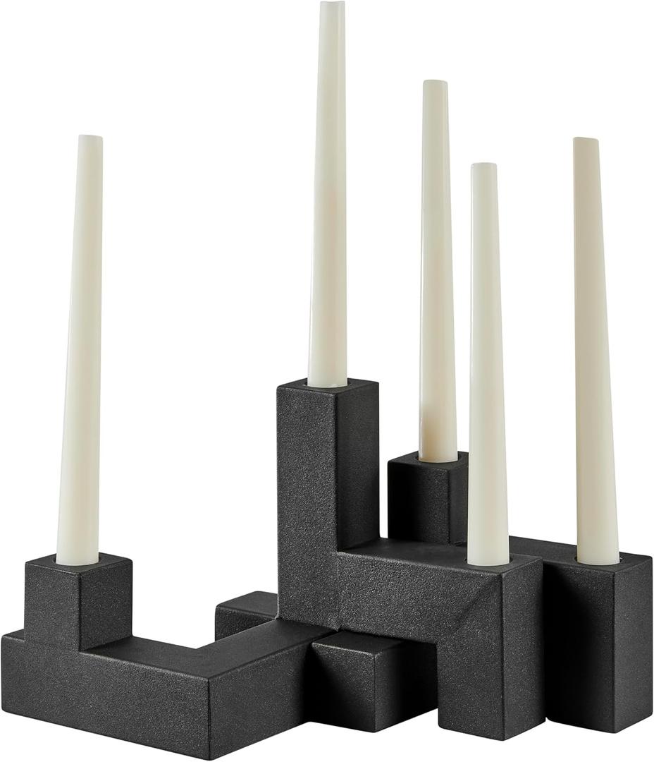 Danya B. Contemporary Black Metal 2-Piece Stacking Candelabra Taper Candle Holder Set