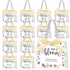 Spakon 25 Sets Baby in Bloom Baby Shower Party Favors Bags Wildflower Gift Bags with Handle and Bow Ribbon for Birthday Party Supplies Decoration