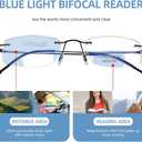 Bifocal Rimless Readers Blue Light Proof Reading Glasses Women Men Reduce Eyestrain Utra-Lightweight Eyeglasses