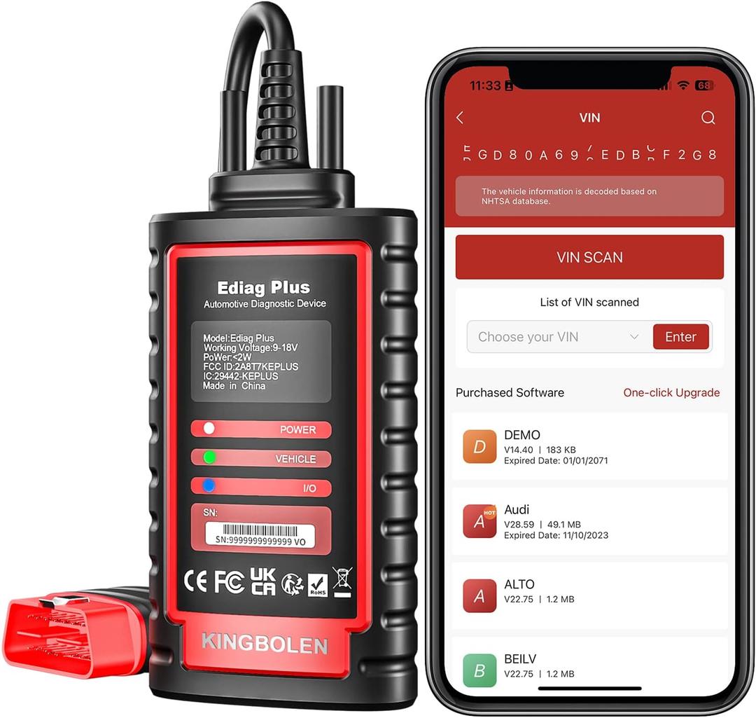 KINGBOLEN Ediag Plus Bluetooth Scanner, All System Bidirectional Control OBD2 Diagnostic Scanner for iOS & Android with ECU Coding, CAN-FD Protocol, Auto VIN, 15+ Rest Functions, 1 Year Gratis Update
