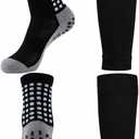 KMOLY 1 Set Kids Grip Soccer Socks and Shin Guard Sleeves for Age 7-14 Youth Boys Children Football Basketball Training