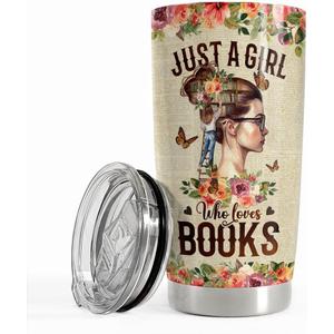 SANDJEST Book Tumbler Cup 20oz Just A Girl Who Loves Books Tumblers Coffee Travel Mug Book Lovers Gifts for Women Reading Lover Reader Bookworm Gifts for Birthday Christmas