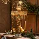 Elegant 5-Arm Candelabra Centerpiece with Crystal Pendants - 23.6 Inch Tall Table Centerpiece for Weddings, Parties, Home Decor for Mothers Day, Holidays & Special Occasions (Gold)