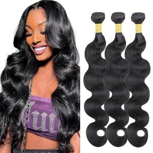 Body Wave Human Hair Bundles 30 32 34 Inch Natural Black Bundles Body Wave Human Hair Extensions Color 1B Unprocessed Brazilian Virgin 50G Per Bundle 150g