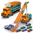 BainGesk Carrier Truck Toys for 2 3 4 5 6 Years Old Boys, 2.8 Ft Race Track Transport Cars with 6 DieCast Metal Toy Cars, Birthday Gifts Kids Age 35, Racing Toys Gifts for Toddlers