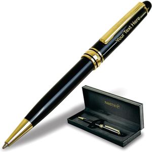Customized BallPoint pen with name (MADE IN USA), stainless steel, black and gold, luxury engraved pen personalized for men and for women. (BallPoint Black-Gold)