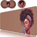 Desk Pad, Extended Large Mouse Pad with Stitched Edges (31.5X11.8In), Ergonomic Mouse Wrist Rest Support, Waterproof Computer Keyboard Mouse Mat, Cute African Black Girls XXL Brown Gaming Mouse Pad