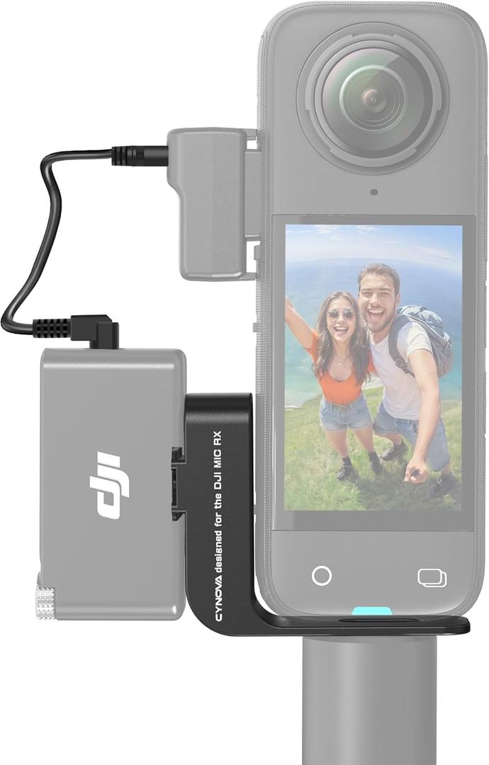 CYNOVA Mount for Insta360 X4 Accessories, Insta 360 X4 Cold Shoe Compatible with Insta360 X4 / X3 for DJI Mic2 Microphone Holderwith 3.5mm Audio Cable, black