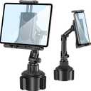 Tablet Holder for Car, for iPad Cup Holder Car Mount with 1.57" Depth Large Clamp 15" Height Adjustable Tab Mount Holder for 6"-12.9" Cell Phone iPhone iPad Stand Travel Accessories 1