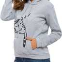 Women Teen Girls Hoodie Sweatshirt With Cute Cat Ear and Sleeping Cat Printed Pullover (Gray, M)