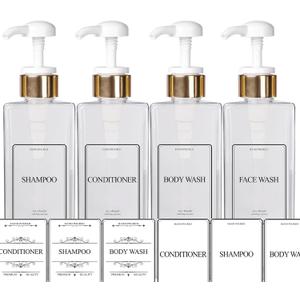 White Opaque Bottle with Gold White Head Empty Plastic Pump Bottles Square Shampoo Bottle Conditioner Soap Lotion Refillable, BPA Free for Body Wash, Moisturizer, Liquid Hand Soap, Set of 3