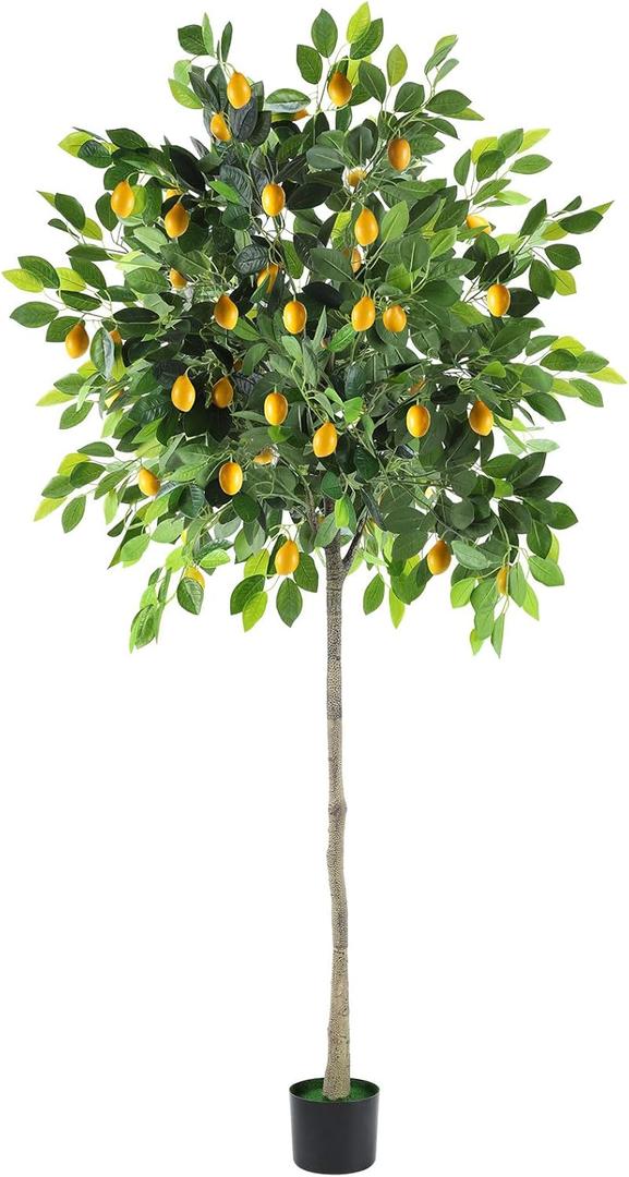HEOMU 6FT Faux Lemon Tree with Vivid Leaves and Realistic Lemons, Fake Lemon Tree with Pot, Artificial Trees for Indoor Outdoor Front Porch Living Room Office Home Decor