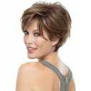 QUEENTAS Short Hair Wigs for Women Brown Bob with Bangs Pixie Cut Wig Synthetic Hair Wigs Daily Use or Cosplay (Dark Brown Highlingt Blonde)