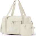 BAGSMART Foldable Travel Duffle Bag for Women, Gym Tote Bag for Sports, 26L Airport Carry On Weekender Overnight Bag for Travel, Travel Accessories(Beige)