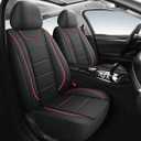 Car Seat Covers, Quilting Leather Seat Cover Two Front Seats, Waterproof Faux Leather Automotive Seat Covers for Cars,Universal Car Interior Fit for Suvs,Trucks, Airbag Compatible (2PCS,N4) (N4 Black+Red)