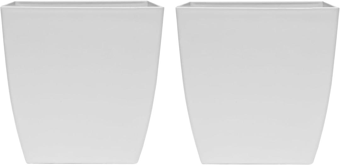 The HC Companies Aria Self Watering Square Plant Pot w/Drainage - Classic Planters for Outdoor Plants & Indoor Plants - Lightweight & UV-Resistant Plastic Pots for Plants (12" Matte White, Pack of 2)