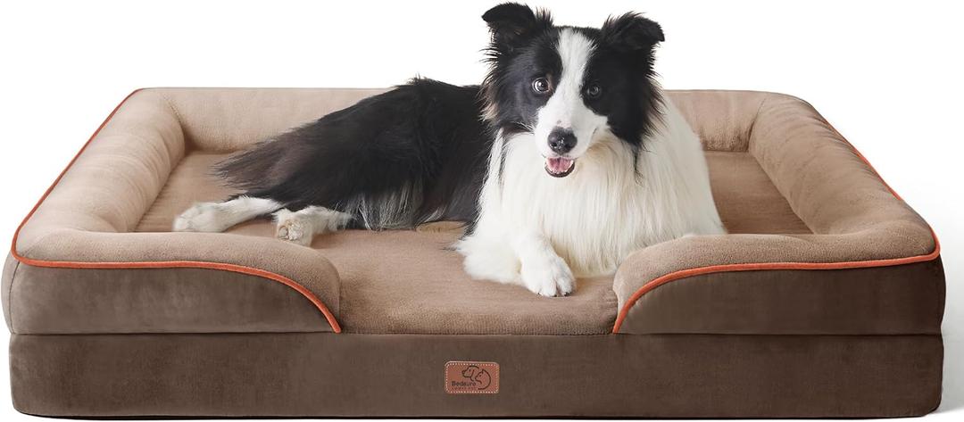 Bedsure Orthopedic Dog Beds Large Sized Dog - Washable Large Dogs Bed Waterproof, Big Comfort Pet Couch with Washable Removable Cover, Supportive Foam Pets Sofa with Nonskid Bottom,Dark Brown (35.0"L x 25.0"W x 6.5"Th)