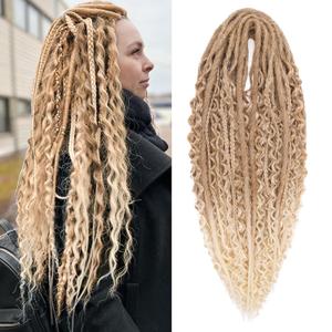 Leeven 30 Strands Double Ended Dreadlock Extensions 24 Inch Ombre Blonde Thin Synthetic Boho Dreads 3 Style Mixed Full Set Wool DE Wavy Curly Hippie Dreads Braid in Soft Viking Dread for Women Men