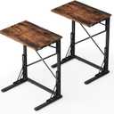 21''Wx28''H TV Tray Set of 2, Small Foldable C-Shaped End Table for Eating with Tablet and Phone Slots, Slide Under Couch Side Table for Recliner, Living Room, Bedroom, Rustic Brown