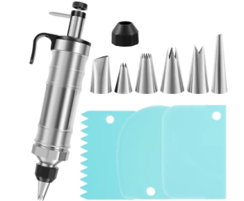 Hendiy Dessert Decorating Syringe Set, Frosting Piping Kit Stainless Steels Cake Decorating Kit with 6 Piping Tips & 9 silicone cupcakes, Cupcake Decorating Kit Piping Bags and Tips Set