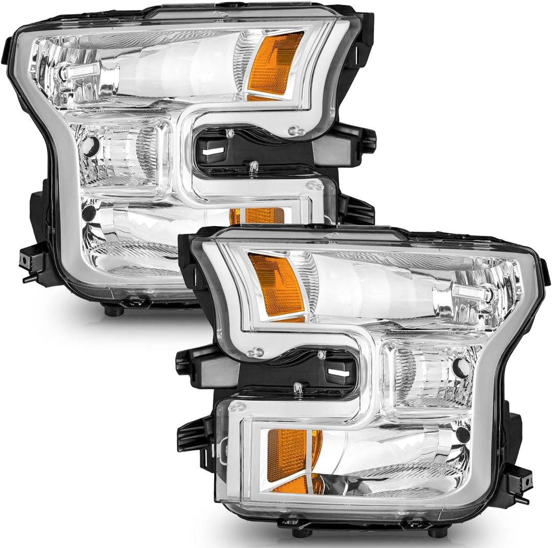 WEELMOTO Headlights Assemblies for 2015 2016 2017 Ford F150 (NOT FOR factory LED or HID headlights), Headlight Assembly Compatible with 15-17 Ford F150 Pair