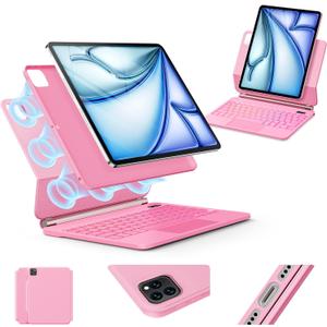 Keyboard Case for iPad Air 13 inch (M3 2025/M2, 2024),iPad Pro 12.9 inch (3/4/5/6th Gen)Easy-Set Magnetic Stand 7-Color Backlit - Removable Cases with Multi-Touch Trackpad Keyboard for Tablet (Pink)