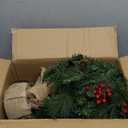 3 Ft Artificial Small Mini Christmas Tree with Dual Color Warm White & Colorful Lights, Tabletop Christmas Tree Battery Operated Pinecones Red Berries, Remote Control, 12 Modes Timer, Burlap Base