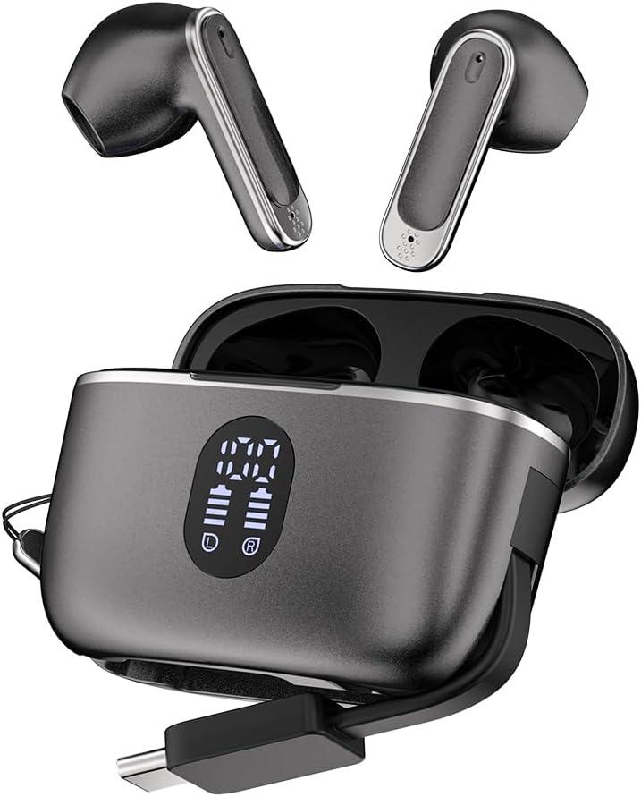 Wireless Earbuds Bluetooth 6.0 Headphones with LED Power Display and Power Bank Charging Case 50H Playtime IPX7 Waterproof in-Ear Ear Buds with Mic Deep Bass Earphones for iPhone Android Samsung (Metallic Gray)
