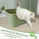 Deep Cat Box Extra Large High Sides,21.45 x 16.14 x 10.43 Inches Low Entry Kitten Litter Tray One Piece Open Anti Splashing Litter Pan Easy Clean for Small Medium Cat (Green)