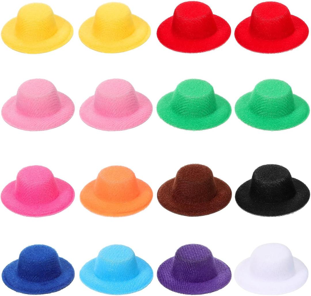 16 Pieces Mini Hats for Crafts 12 Colors Doll Miniature Mini Formal Craft Small Fabric Ornaments Hat for DIY Crafts Party Doll Accessory Decoration,1.6 x 0.5 Inch