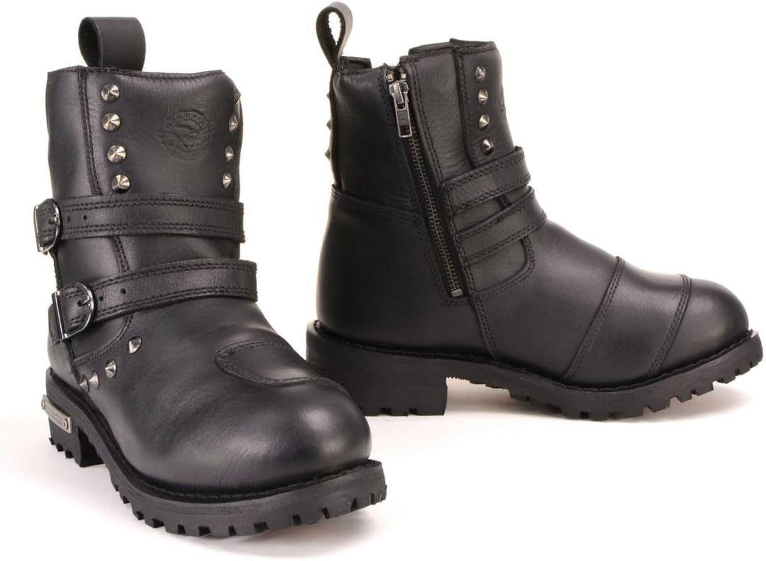 Milwaukee Leather Women's Premium Black Leather Double Strap Motorcycle Riding Boots MBL9307-8.5
