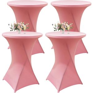 4Pack Pink Cocktail Table Cover 32x43 Inch Fitted Stretch Cocktail Tablecloth for Round Table Top Cover High Top TableCloths for Party Bar Pub Wedding
