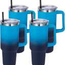 DOMICARE 40 oz Tumbler with Handle and (NOStraw), Stainless Steel Tumbler with Lid and Straw, Reusable Vacuum Insulated Cup, Travel Coffee Mug, Blue Gradient, 4Pack