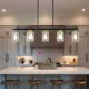 Mecgirn Island Light for Kitchen, Black and Gold Dining Room Light Fixture Over Table, 5-Light Linear Chandelier Pendant Lighting for Dining Table Kitchen Island Living Room, 5 Light + Clear Glass