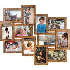 J.M.Deco Picture Frames Collage 12-Opening Reunion Friends Family Memory Photo Frames for Wall Decor Photo Frame Selfie Gallery Puzzle Collage Wall Hanging for 4x6 Photo, Brown