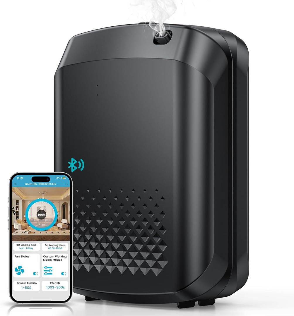 Waterless Essential Oil Diffuser 3000 Sq.Ft Coverage for Large Home Hotel Office, 400ml Cold Air Scent Machine for Aromathrapy, Bluetooth App Control, Quiet Aroma Diffuser Wall Amount (Black)